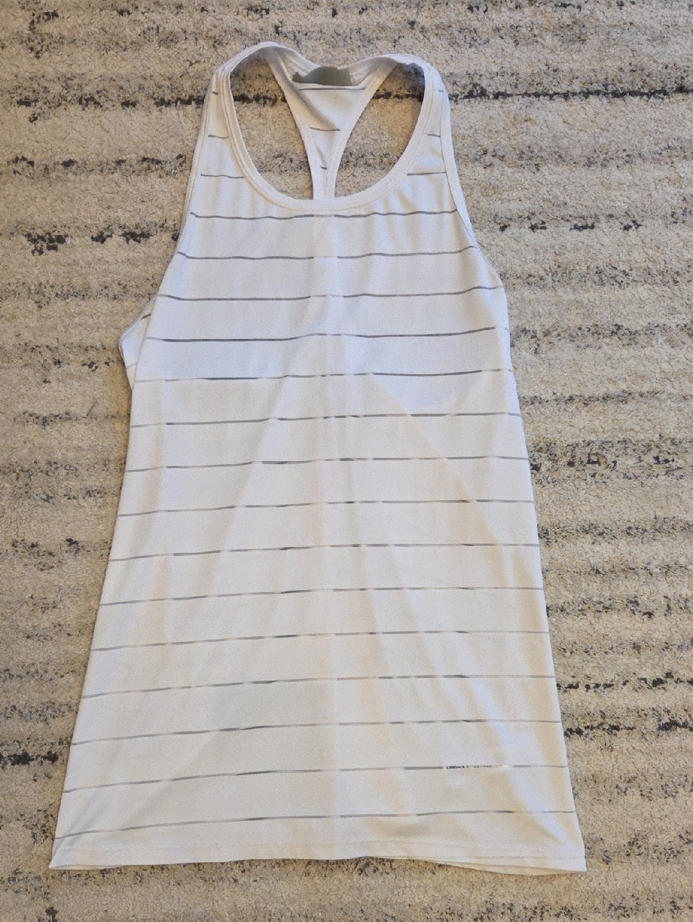 Athleta White Racerback Tank with Thin Black Stripes
